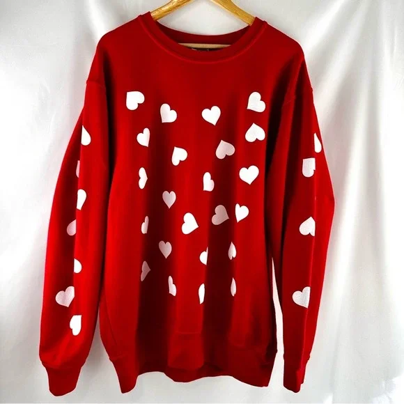 ❤️ Heart Print Sweatshirt Women's XL Red White Maximalist Dopamine Love‎ - Picture 9 of 16